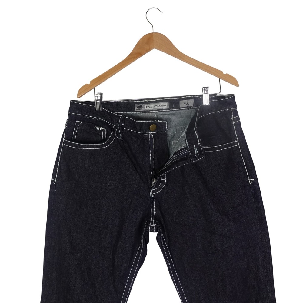 Tyler Straight Men Dark‎ Wash Denim Jeans White Contrast Stitch 36x32